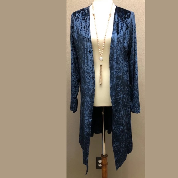 Grace And Emma Womens Velvet Long Open Cardigan - Picture 2 of 8